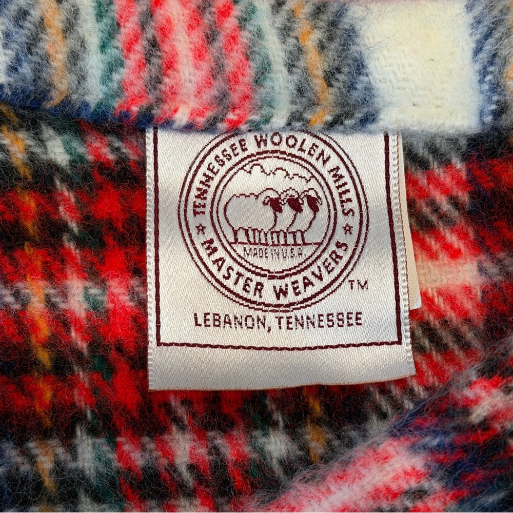 Vintage Tennessee Woolen Mills Red Plaid Stadium Blanket Acrylic USA Snuggle 74” - Picture 3 of 12